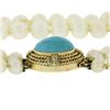 Image 2 : 14.5" 3 Row Pearl Strand Necklace w/ 10k Gold Turquoise Twisted Wire Push Clasp