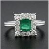 Image 2 : NEW Platinum 1.51 ctw GIA Colombian Green Emerald w/ Diamond Halo Cocktail Ring