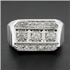 Image 8 : Men's Vintage 14K White Gold 0.70 ctw Pave Old Diamond Grooved Wide Band Ring
