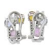 Image 5 : Solid 14k White Gold 3.10 ctw Multi Color Sapphire & Diamond Omega Cuff Earrings