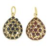 Image 1 : Pair 18k Yellow Gold Bezel Set Sapphire & Ruby Puffed Teardrop Charms Pendants