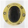 Image 2 : 18k Yellow Gold Bezel Set Carved Hard Stone Scarab w/ Rose Cut Diamonds Ring