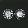 Image 2 : New 14k White Gold 1.51 ctw Diamond Sapphire Halo Milgrain Flower Cluster Earrin