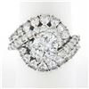 Image 1 : Vintage Platinum 4.58 ctw GIA Round & Pear Cut Diamond Domed Swirl Cocktail Ring