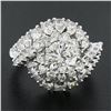 Image 2 : Vintage Platinum 4.58 ctw GIA Round & Pear Cut Diamond Domed Swirl Cocktail Ring