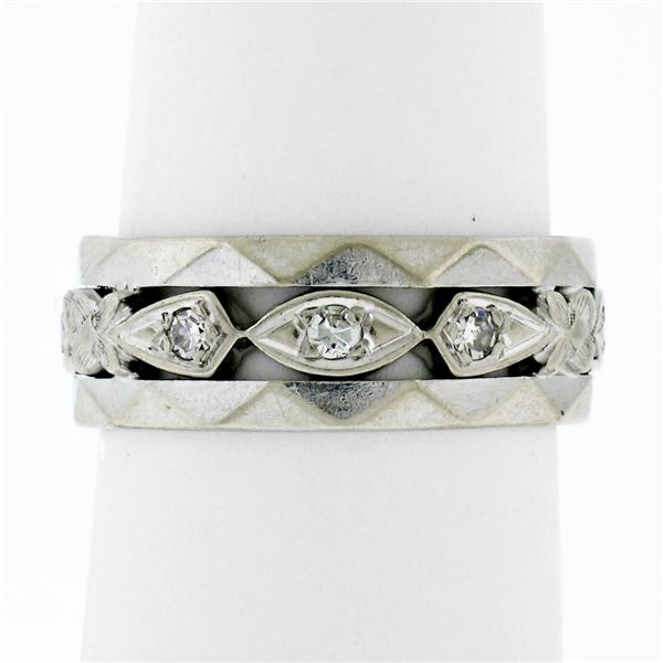 Antique 14K White Gold 0.20 ctw Single Cut Diamond 7mm Eternity Band Ring