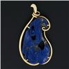 Image 3 : Vintage 18k Gold Large Carved & Pierced Blue Lapis Lazuli Polished Frame Pendant