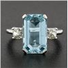 Image 2 : Platinum 4.55 ctw Elongated Step Cut Aquamarine & Old Cut Diamond Cocktail Ring