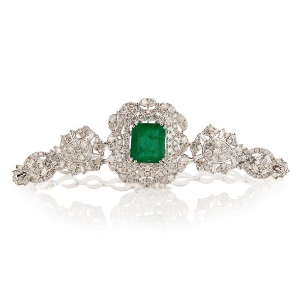 3.75 ctw Emerald and 4.42 ctw Diamond 18K White Gold Bracelet