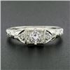 Image 7 : Antique Art Deco 18k White Gold 0.24 ctw European Diamond Milgrain Engraved Ring