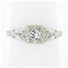 Image 8 : Antique Art Deco 18k White Gold 0.24 ctw European Diamond Milgrain Engraved Ring