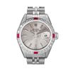 Image 2 : Rolex Ladies Stainless Steel Silver Index Diamond And Ruby Rolex Date Wristwatch