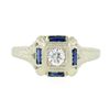 Image 6 : Antique Art Deco 18K White Gold 0.15 ctw Diamond w/ Sapphire Engraved Work Ring