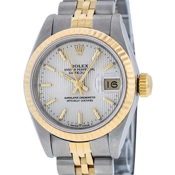 Rolex Ladies 2 Tone Yellow Gold & Stainless Steel Silver Index Tapestry Wristwat