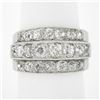 Image 1 : Antique Edwardian Platinum 2.75 ctw Chunky Old Mine Diamond 3 Row Wide Band Ring