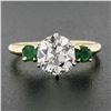 Image 3 : Antique 18k Gold & Platinum 2.02 ctw GIA European Diamond w/ Emerald 3 Stone Rin