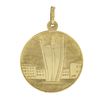 Image 1 : Solid 14k Yellow Gold Detailed Two Towers Medallion Charm Pendant w/ Dual Finish