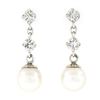 Image 1 : Vintage 14k White Gold 0.72 ctw Round Diamond & 7.5mm Pearl Drop Dangle Earrings