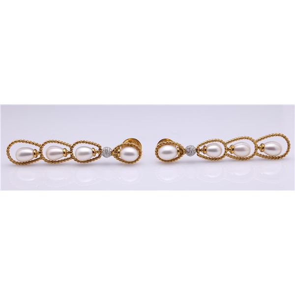 18K Yellow Gold & Pearl Earrings by Victor Loo