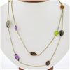 Image 1 : 14k Gold 37" Long Bezel Natural Gemstone Multicolor By the Yard Chain Necklace