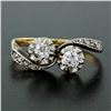 Image 2 : Antique Edwardian 14K Gold Platinum.54 ctw European Diamond Two-Stone Bypass Rin