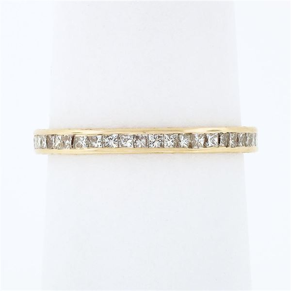 Vintage Yellow Gold Channel Princess Diamond Engraved Eternity Wedding Band Ring