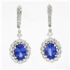 Image 1 : NEW 14k White Gold Oval Tanzanite & Round Brilliant Diamond Drop Dangle Earrings
