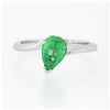 Image 4 : Vintage 14K White Gold 0.71 ctw FINE Pear Colombian Emerald Solitaire Bypass Rin