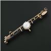 Image 2 : Antique 14k Rosy Yellow Gold Prong Pearl w/ Bead & Leaf Open Work Bar Pin Brooch
