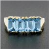 Image 6 : Solid 14K Yellow Gold 3 ctw Prong Set Emerald Cut Blue Topaz Stackable Band Ring