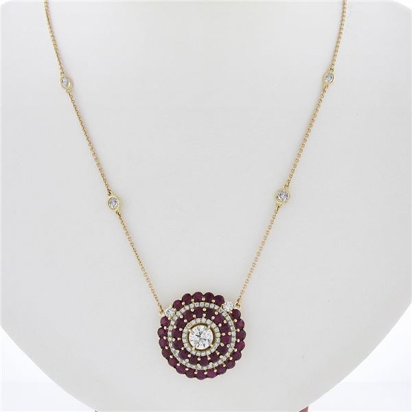 18k Rose Gold 7.32 ctw Ruby & Diamond Round Pendant 19.5" By the Yard Necklace