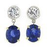 Image 2 : NEW 18k Gold 4.98 ctw GIA Oval Blue Sapphire Bezel Diamond Drop Dangle Earrings