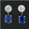 Image 3 : NEW 18k Gold 4.98 ctw GIA Oval Blue Sapphire Bezel Diamond Drop Dangle Earrings
