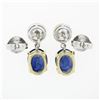 Image 4 : NEW 18k Gold 4.98 ctw GIA Oval Blue Sapphire Bezel Diamond Drop Dangle Earrings