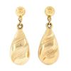 Image 1 : Vintage 14K Yellow Gold Puffed Textured Polished Tear Drop Dangle Earrings