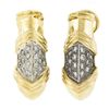 Image 6 : 14K Yellow Gold 0.80 ctw Round Pave Diamond Polished Ribbed Cuff Omega Earrings