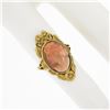 Image 3 : Antique 14k Yellow Gold Bezel Oval Carved Coral Cameo Bow Flower Frame Ring