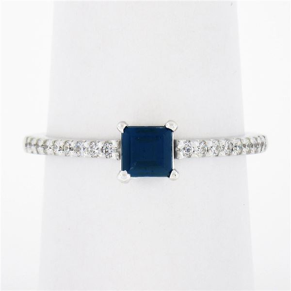 New 14k Gold 0.68 ctw Step Cut Sapphire Diamond Solitaire Stack Engagement Ring