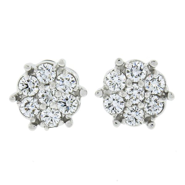 New 14k White Gold 0.55 ctw Round Brilliant Prong Diamond Cluster Stud Earrings