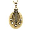 Image 2 : Antique Victorian 14k Gold Diamond & Pearl Locket Pendant & 17" Fancy Link Chain