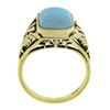 Image 2 : Vintage 14k Yellow Gold Cabochon Bezel Turquoise Open Filigree Work Ring