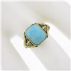 Image 7 : Vintage 14k Yellow Gold Cabochon Bezel Turquoise Open Filigree Work Ring