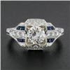 Image 3 : New Art Deco Style 14K White Gold GIA 1.69 ctw Diamond & Sapphire Wheat Work Rin