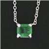 Image 3 : NEW 14K White Gold 0.42 ctw Emerald Cut Emerald Petite Solitaire Pendant Necklac
