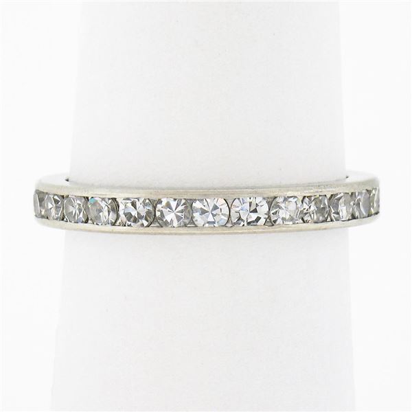 Antique Platinum 1 ctw Single Cut Channel Diamond 2.6mm Eternity Wedding Band Ri