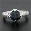 Image 3 : Platinum GIA Greenish Blue Round Sapphire Solitaire Ring w/ Diamond Ribbon Sides