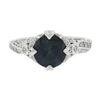 Image 5 : Platinum GIA Greenish Blue Round Sapphire Solitaire Ring w/ Diamond Ribbon Sides