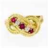 Image 4 : 18k Yellow Gold 0.50 ctw Prong Round Diamond & Ruby Braided Loop Knot Band Ring