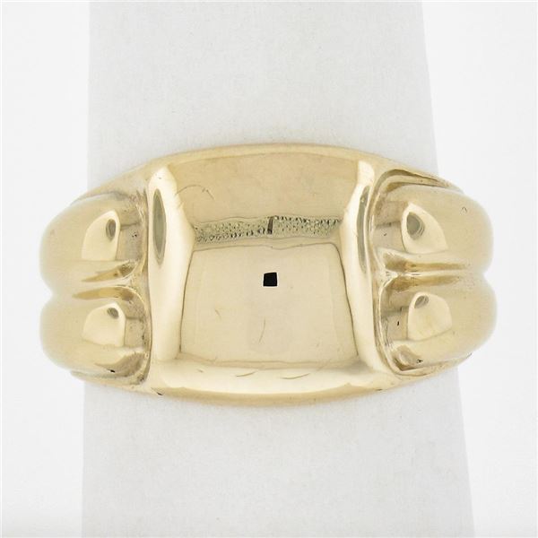 Antique 10K Yellow Gold Engrave-able Polished Grooved Sides Signet Band Ring