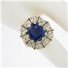 Image 4 : Vintage 14K Gold GIA Ceylon No Heat Cushion Sapphire & Diamond Halo Platter Ring